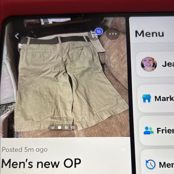 OP Men's Khaki Cargo Shorts, has dark green belt, sz 32, NWT - Picture 3 of 5